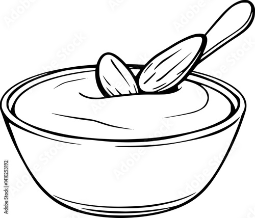 Creamy Almond Dessert In Bowl Spoon Delicious Treat