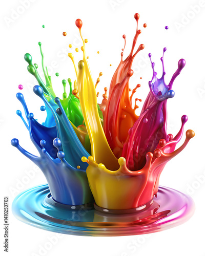 set of colorful paint 3d splash isolated on white background PNG. GENERATIVE AI