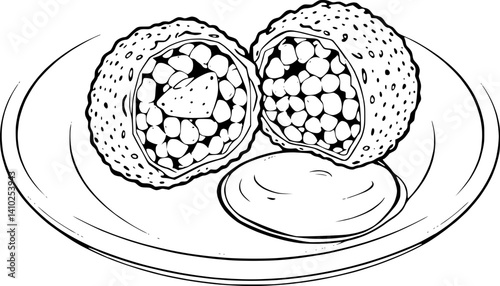 Crispy Falafel Balls Served on Plate with Creamy Sauce