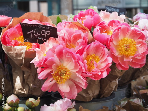 Fototapeta Naklejka Na Ścianę i Meble -  Fresh peonies at the market in Leipzig