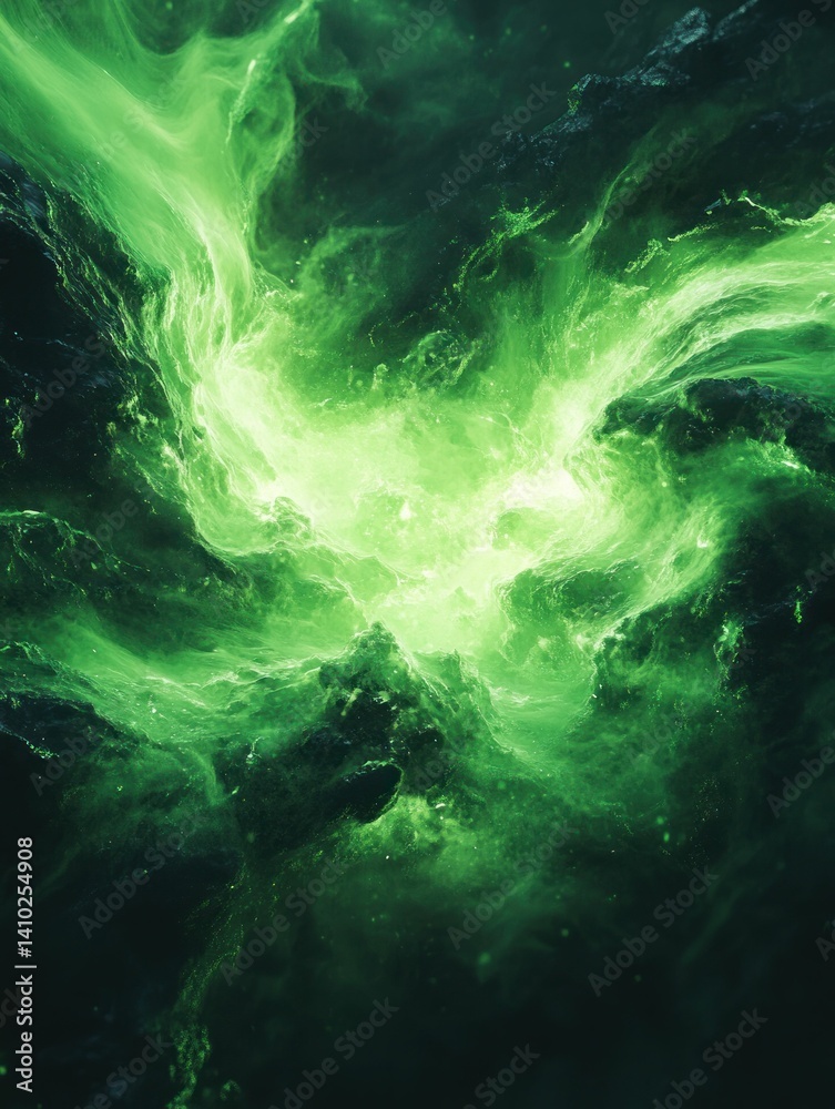 Obraz premium Emerald Radiance: Abstract Green Energy Field Visualization with Swirling Dynamics