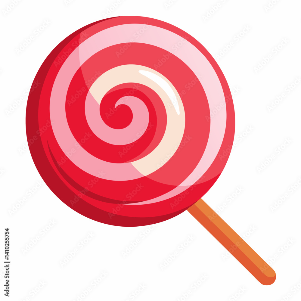 A red and orange swirled lollipop resting on a clean white background. A red and orange swirled lollipop resting on a clean white background.