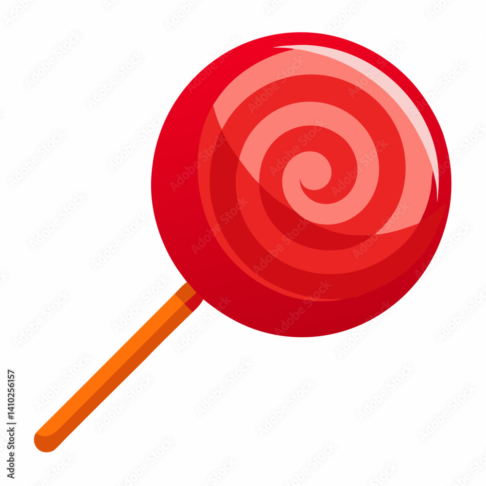 A red and orange swirled lollipop resting on a clean white background. A red and orange swirled lollipop resting on a clean white background.