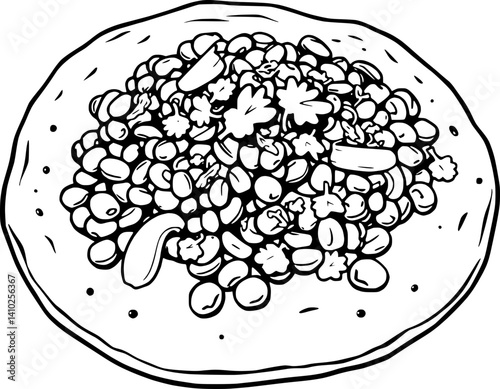 Savory Dish of Brown Beans Onions and Cilantro on a Flatbread