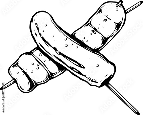 Grilled Skewers Delicious Meat And Pickle Illustration