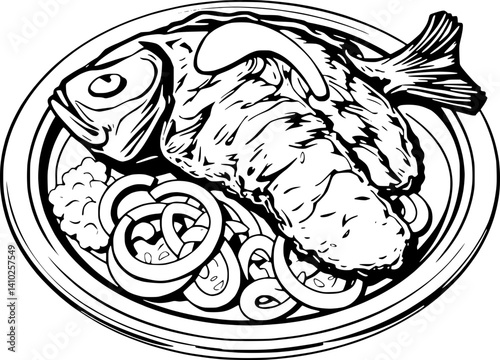 Baked Fish Dish with Sauteed Onions and Garnish