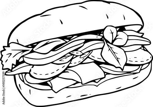 Delicious Hand-Drawn Illustration Of A Savory Meat Sandwich