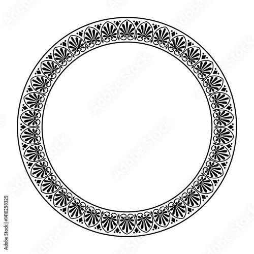 Classic Greek round ornament. Circle of Ancient Greece and the Roman Empire. Decoration of European palaces. Vintage frame with arabesques. Palmette. Byzantium. For textile, embroidery, porcelain. EPS