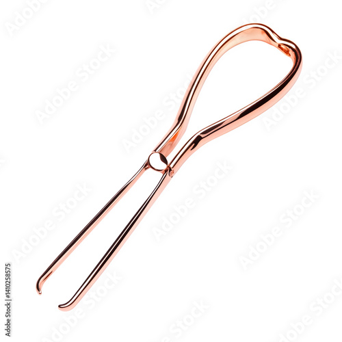 Lash curler in rose gold finish, clean beauty accessory isolated on white background