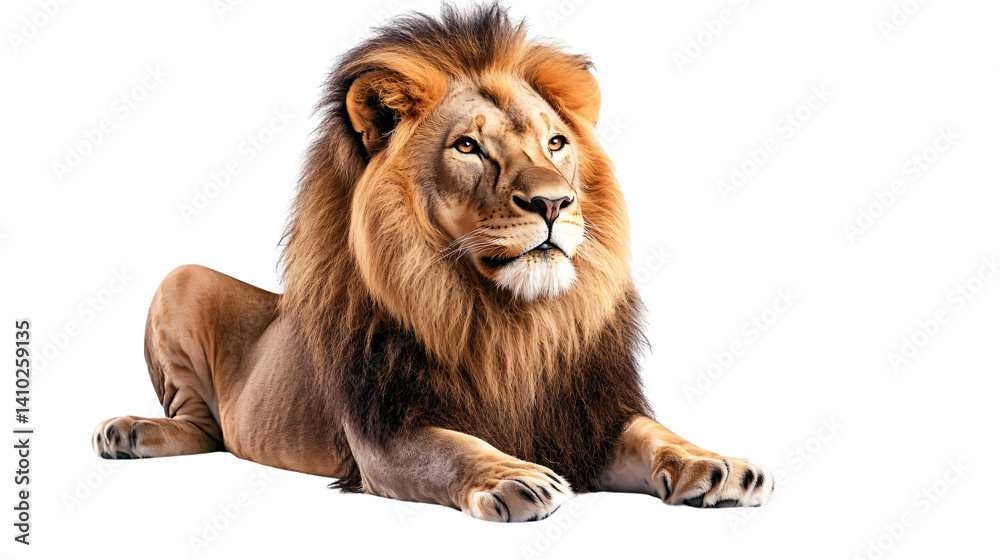 Fototapeta premium Majestic Lion Sitting Isolated on White Background - Professional Wildlife Photography