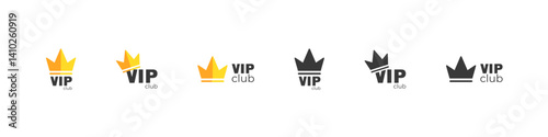 Vip club icon with crown symbol set.
Exclusive crown badge illustration