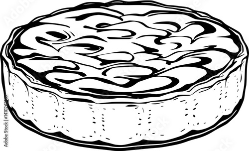 Delicious Creamy Tart A Detailed Black And White Illustration Of A Single Round Tart With A Smooth Creamy