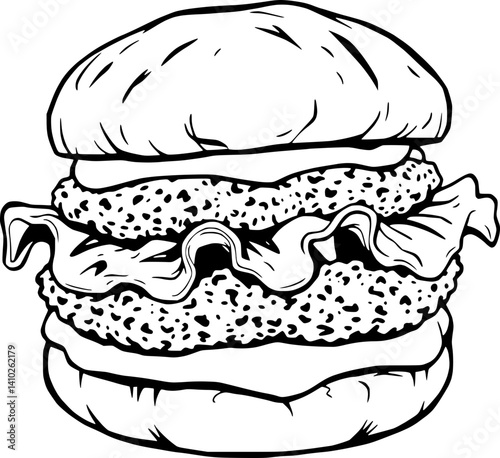 Delicious Hand-Drawn Illustration Of A Juicy Burger With Lettuce