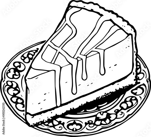 Delicious Caramel Drizzled Cheesecake Slice On Ornate Plate