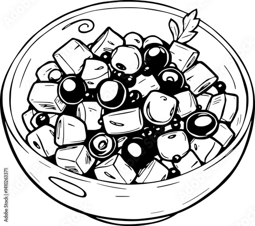 A Bowl of Fresh Fruit Salad Cubes of Pineapple and Plump Blueberries