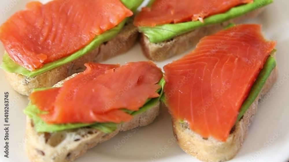 Sandwich salmon red fish seafood appetizer dish fresh tasty gourmet food background on table rustic food top view copy space pescetarian diet Sandwich salmon red fish seafood appetizer dish fresh tasty gourmet food background on table rustic food top view copy space pescetarian diet