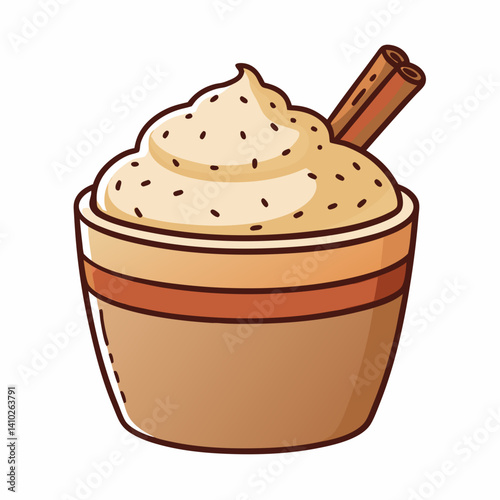 A cup of coffee topped with cinnamon, accompanied by a silver spoon resting beside it on a wooden table.