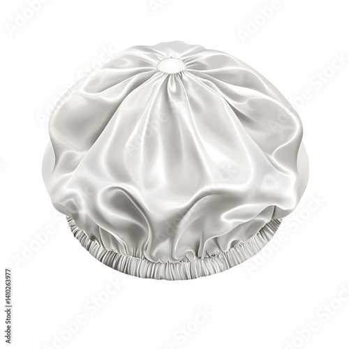 Obraz na płótnie Glossy white satin shower cap with ruffled texture and elastic band edge shown isolated on a transparent background with no shadow or external detail w salonie