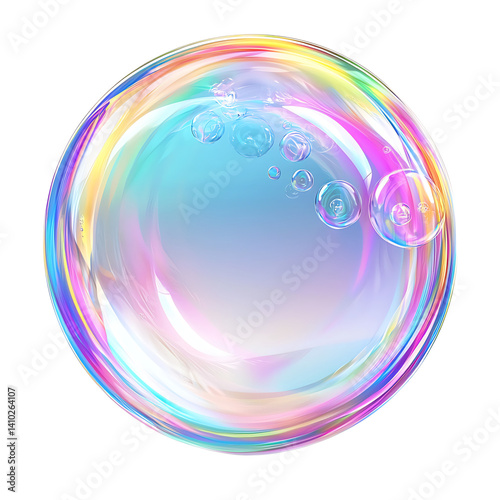 Obraz na płótnie Colorful reflective soap bubble with shiny surface and transparent look featuring tiny clustered bubbles inside and isolated on a black transparent background without any shadow w salonie