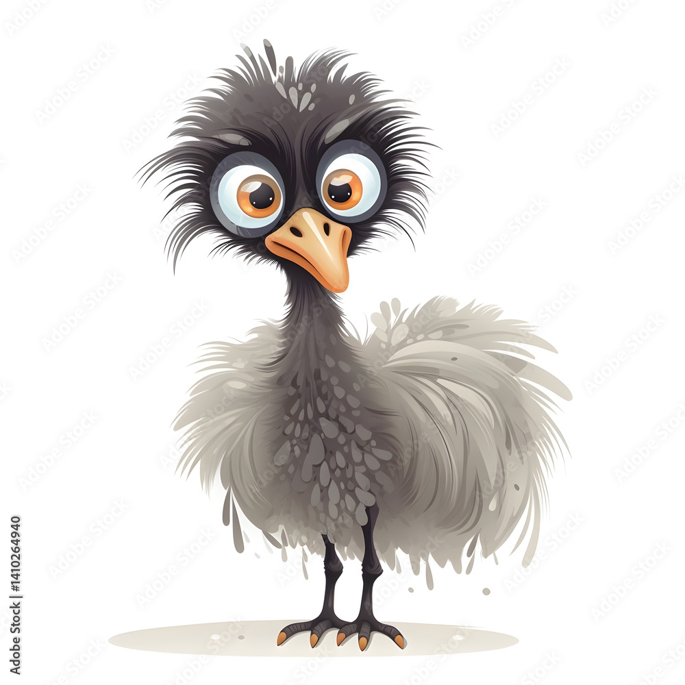 Fototapeta premium cute cartoon emu with big eyes fluffy body tiny wings and long neck friendly expression vector clip art white background
