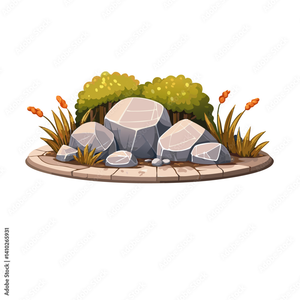 stone garden with plants vector icon design