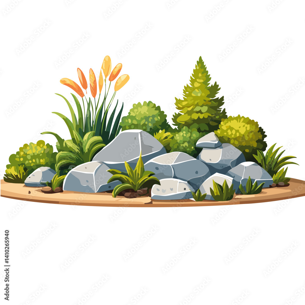 stone garden with plants vector icon design