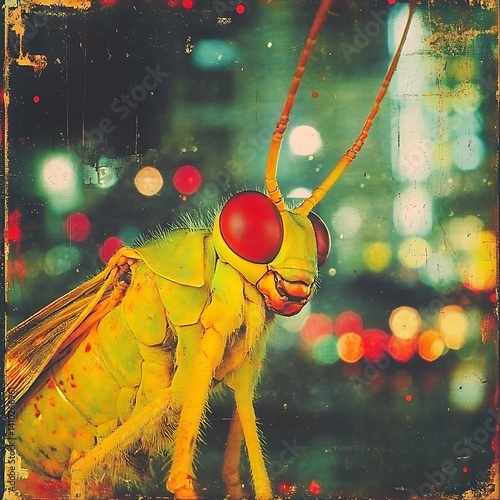 Close-up insect city lights