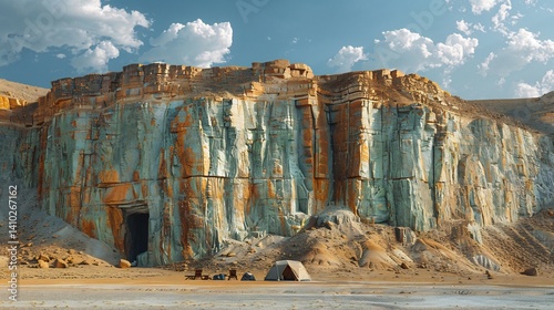 A striking copper streaked desert cliffs