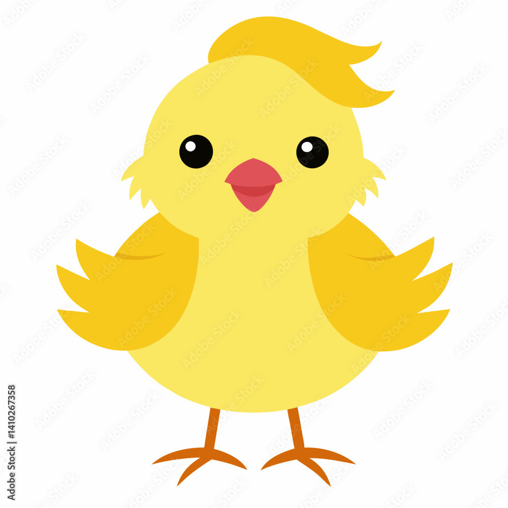 Chick illustration smiling with wings outstretched on white background Chick illustration smiling with wings outstretched on white background