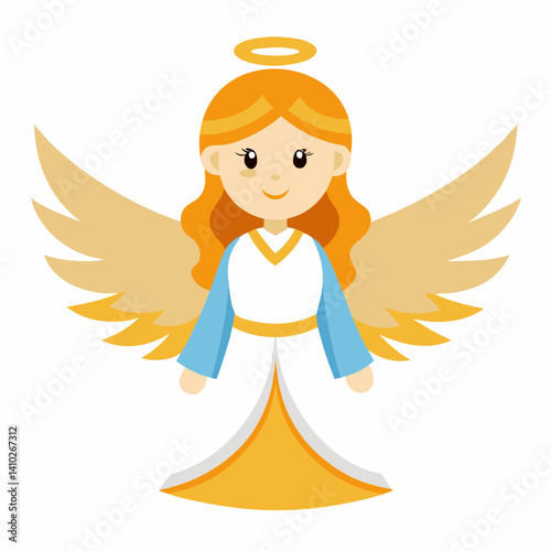 Angel icon smiling with wings on white background