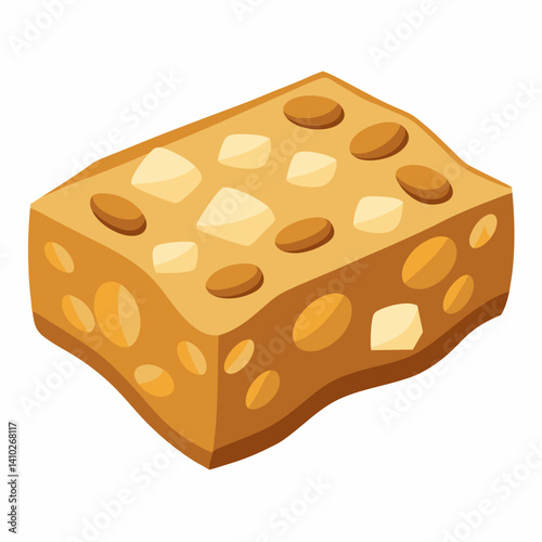 A chocolate bar topped with nuts, showcasing a rich texture and a blend of flavors.