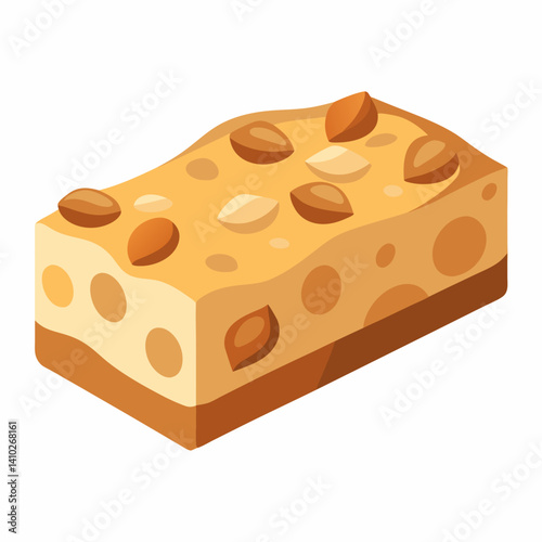 A chocolate bar topped with nuts, showcasing a rich texture and a blend of flavors.