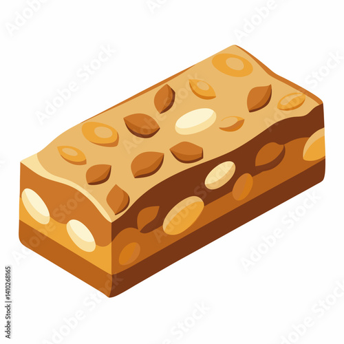 A chocolate bar topped with nuts, showcasing a rich texture and a blend of flavors.