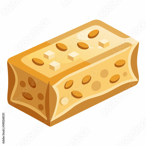 A chocolate bar topped with nuts, showcasing a rich texture and a blend of flavors.