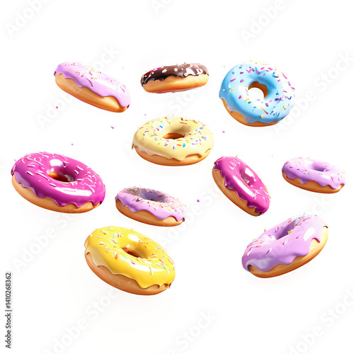 Delicious assorted donuts collection glazed sweet treats bakery desserts colorful icing frosted tasty on transparent background