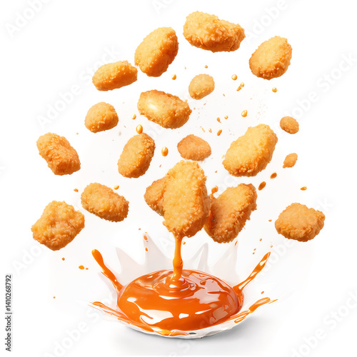 Chicken nuggets with dipping sauce delicious snack food photography and tasty meal for fast food lovers on transparent background