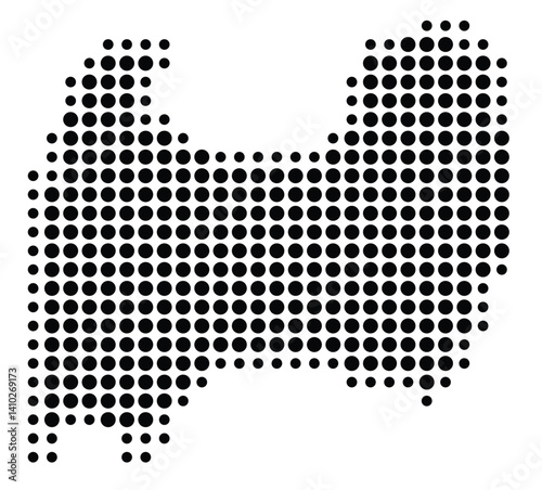 Symbol Map of the Prefecture Toyama (Japan) showing the territory with a pattern of black circles