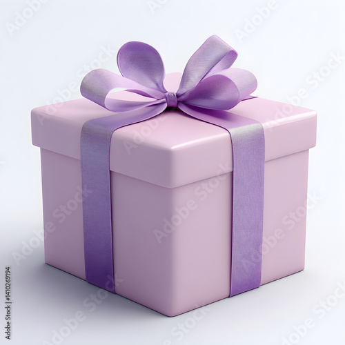 Purple gift box wrapped with matching ribbon and bow on white background