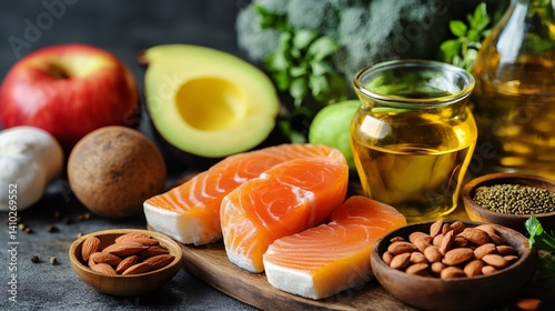 Obraz na płótnie Ketogenic diet food promoting healthy fats and omega 3 fatty acids w salonie