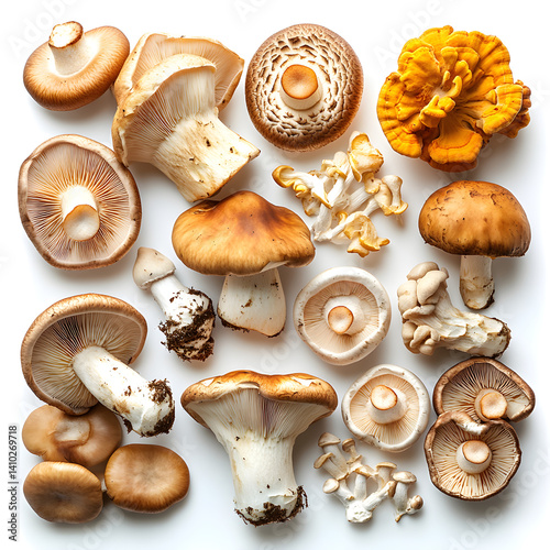 Obraz na płótnie Variety of edible mushrooms displayed on white background w salonie