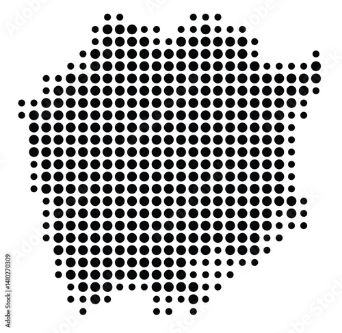Symbol Map of the Prefecture Okayama (Japan) showing the territory with a pattern of black circles