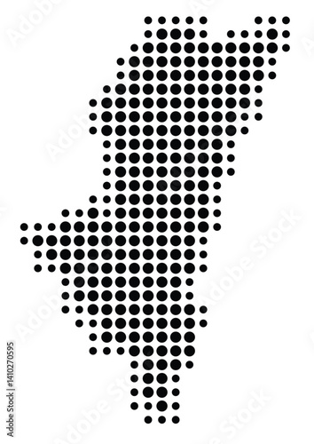 Symbol Map of the Prefecture Miyazaki (Japan) showing the territory with a pattern of black circles