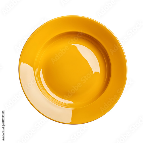 Obraz na płótnie Bright saffron yellow ceramic plate with circular shape and shiny finish displayed from above with clean edges isolated on transparent background without shadow or design w salonie