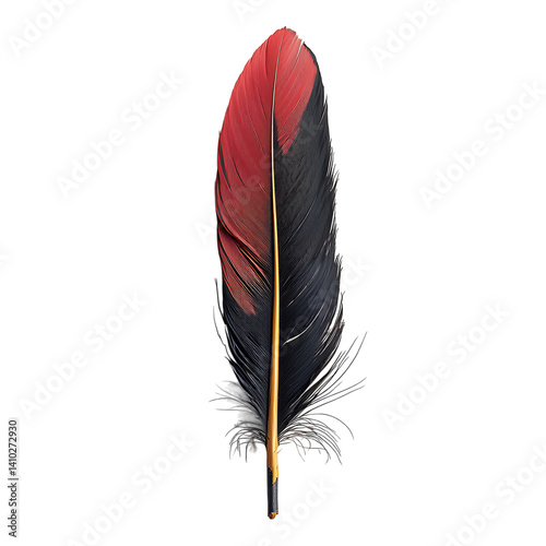Obraz na płótnie Single brown feather with curved shape soft barbs and detailed striped texture shown isolated on a transparent background with no shadows or background elements w salonie