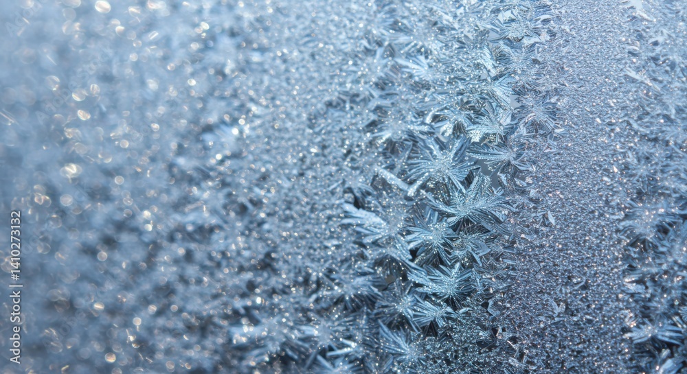 Obraz premium Abstract Frost Crystal Formation on Window Glass in Winter Season