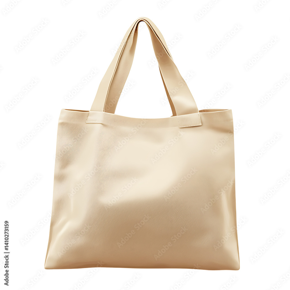 Cream colored reusable fabric pouch with drawstring closure and soft textured material tied securely at the top isolated on a transparent background with no additional shadow