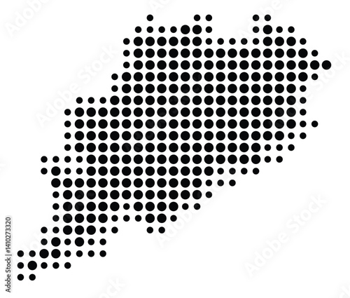 Symbol Map of the State Odisha (India) showing the territory with a pattern of black circles