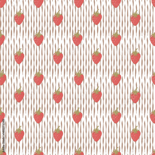 Vintage seamless background with strawberries on a white. Hand drawn pattern for textile, printing, packaging
