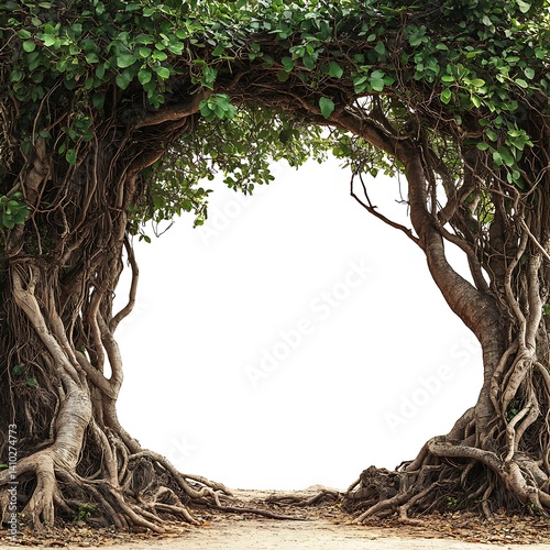 Mystical Tree Archway: A magnificent, natural archway formed by the intertwined roots and branches of ancient trees, creating a portal-like opening that invites curiosity and wonder.