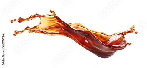 liquid Caramel sauce splash isolated on white background with clipping path cut-out, clipping path, transparent